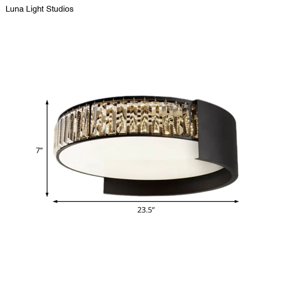 16/23.5 Crystal Prism Led Flush Mount Lamp With Black Round Shade - Contemporary Lighting