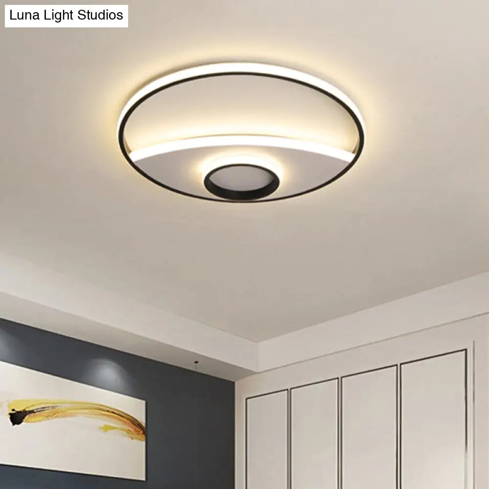 16 - 23.5’ Dia Circular Acrylic Ceiling Lamp - Modern Black And White Led Flush Light For Bedroom