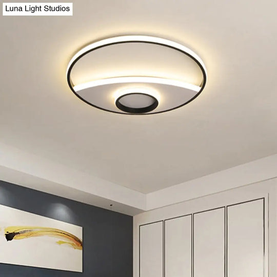 16 - 23.5’ Dia Circular Acrylic Ceiling Lamp - Modern Black And White Led Flush Light For Bedroom