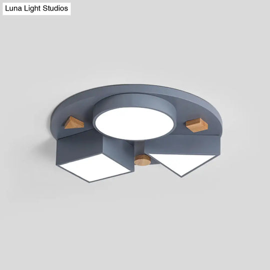 16/26 W Modern Geometry Iron Led Ceiling Light Grey/Grey-Blue Flush Mount For Bedroom