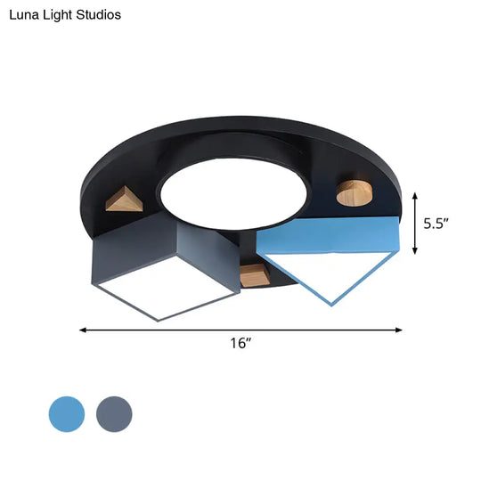 16’/26’ W Modern Geometry Iron Led Ceiling Light Grey/Grey - Blue Flush Mount For Bedroom