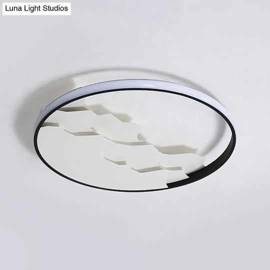 16.5/19.5 Wide Black Circle Led Flush Ceiling Light In Warm/White/Natural Shining Modern Acrylic