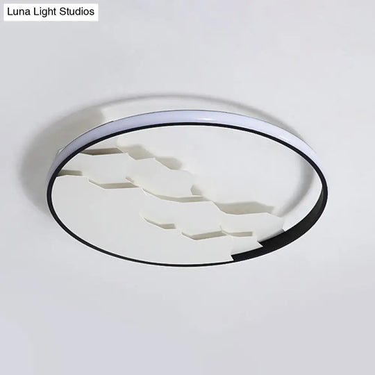 16.5’/19.5’ Wide Black Circle Led Flush Ceiling Light In Warm/White/Natural Shining Modern