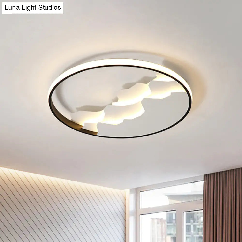 16.5’/19.5’ Wide Black Circle Led Flush Ceiling Light In Warm/White/Natural Shining Modern