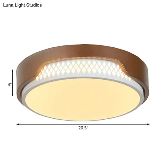 16.5/20.5 Dia Brown Round Flush Ceiling Light With Simplicity Acrylic Led Warm/White Fixture