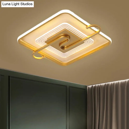 16.5’/20.5’ Gold Metal Led Square Parlor Flushmount: Contemporary Close To Ceiling Lamp With