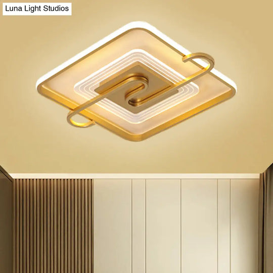 16.5/20.5 Gold Metal Led Square Parlor Flushmount: Contemporary Close To Ceiling Lamp With
