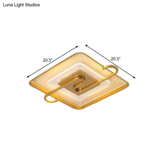 16.5’/20.5’ Gold Metal Led Square Parlor Flushmount: Contemporary Close To Ceiling Lamp With