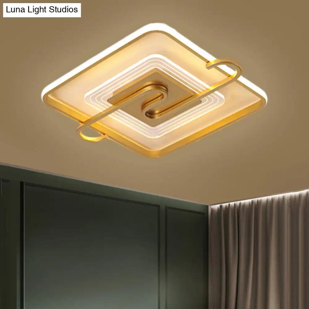 16.5/20.5 Gold Metal Led Square Parlor Flushmount: Contemporary Close To Ceiling Lamp With