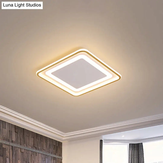16.5/20.5 W Modern Led Flush Light Gold Squared Ceiling Lamp For Bedroom With Acrylic Shade -