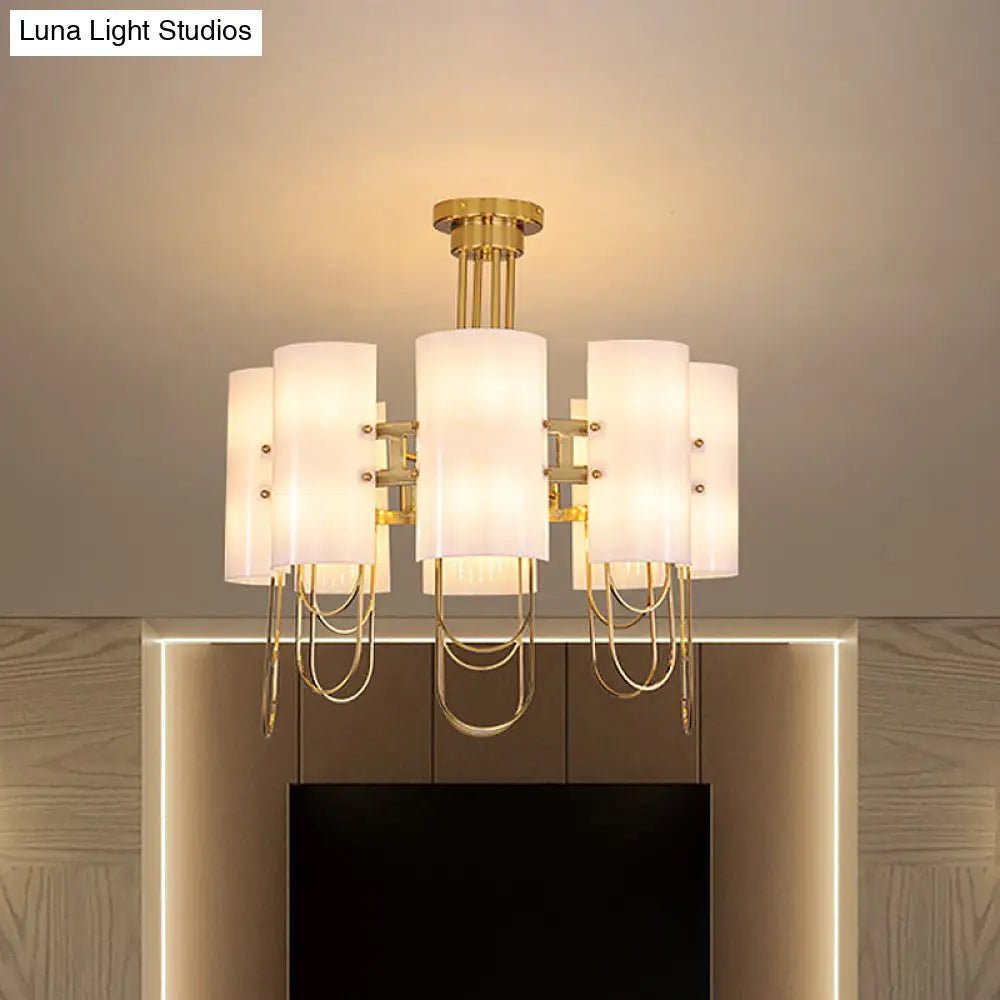 16-Light White-Gold Marble Chandelier: Elegant Drum Shaped Ceiling Suspension Lamp For Living Room