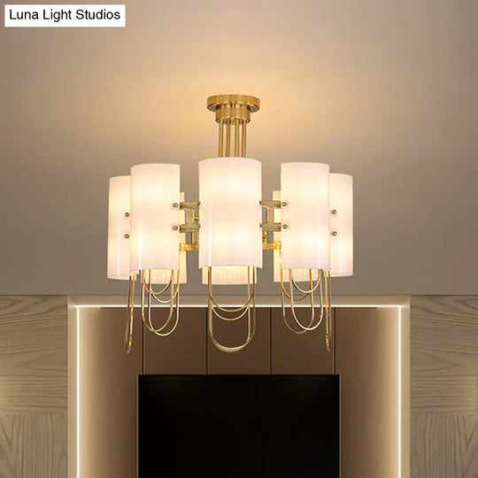 16-Light White-Gold Marble Chandelier: Elegant Drum Shaped Ceiling Suspension Lamp For Living Room