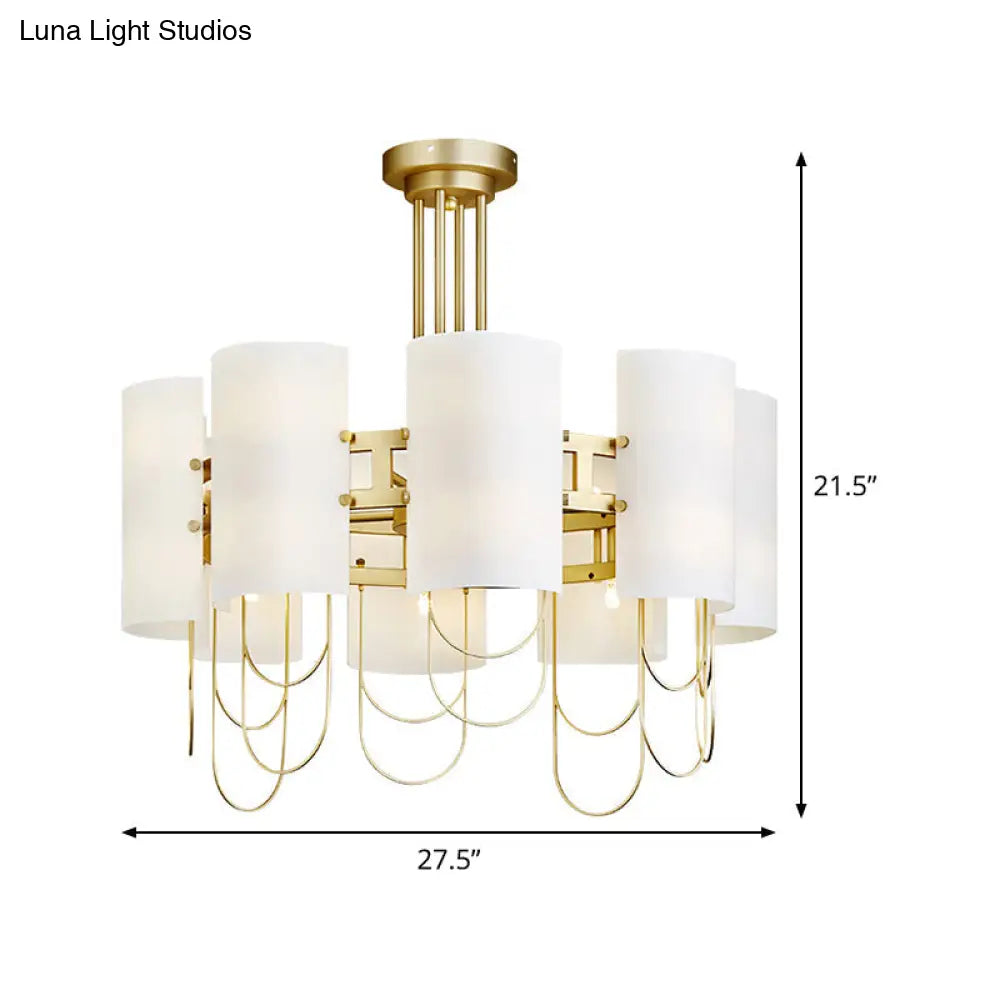 16-Light White-Gold Marble Chandelier: Elegant Drum Shaped Ceiling Suspension Lamp For Living Room