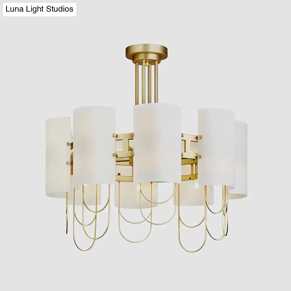 16-Light White-Gold Marble Chandelier: Elegant Drum Shaped Ceiling Suspension Lamp For Living Room