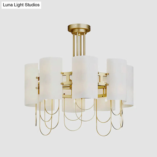 16-Light White-Gold Marble Chandelier: Elegant Drum Shaped Ceiling Suspension Lamp For Living Room