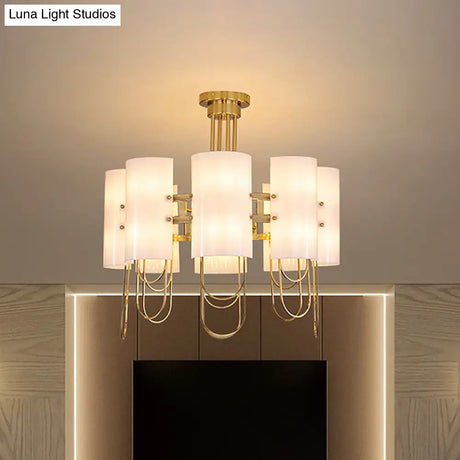 16-Light White-Gold Marble Chandelier: Elegant Drum Shaped Ceiling Suspension Lamp For Living Room