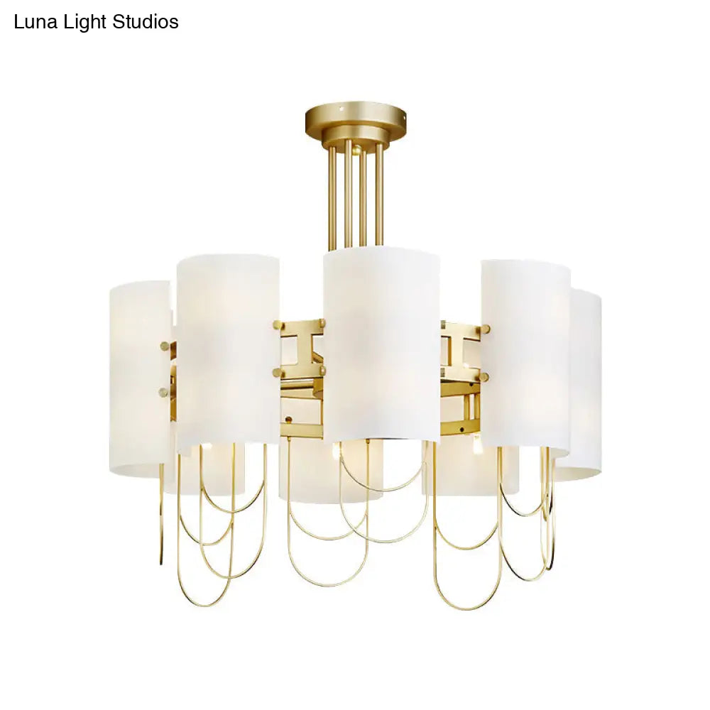 16-Light White-Gold Marble Chandelier: Elegant Drum Shaped Ceiling Suspension Lamp For Living Room
