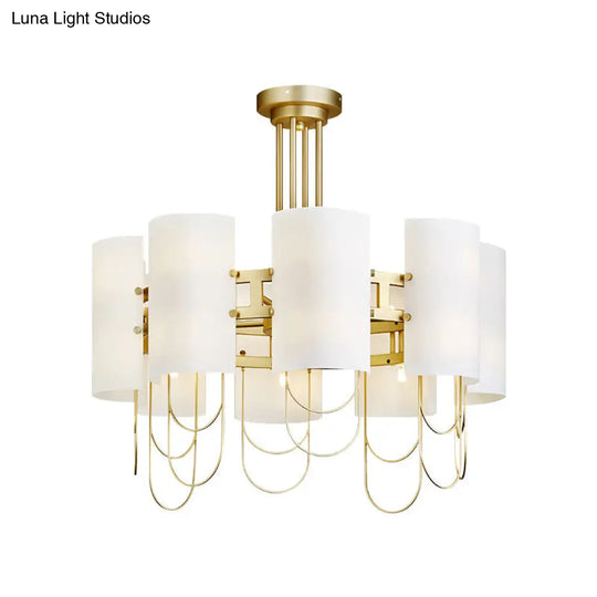 16-Light White-Gold Marble Chandelier: Elegant Drum Shaped Ceiling Suspension Lamp For Living Room