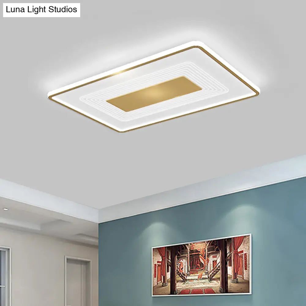16’ Modern Acrylic Led Flush Light Square/Rectangle Gold Finish – White/Warm For Living Room