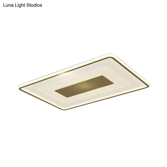 16 Modern Acrylic Led Flush Light Square/Rectangle Gold Finish White/Warm For Living Room