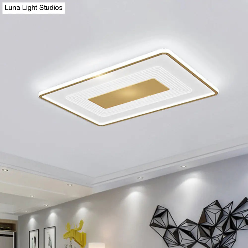16 Modern Acrylic Led Flush Light Square/Rectangle Gold Finish White/Warm For Living Room / 35.5