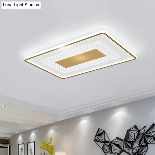 16 Modern Acrylic Led Flush Light Square/Rectangle Gold Finish White/Warm For Living Room / 35.5