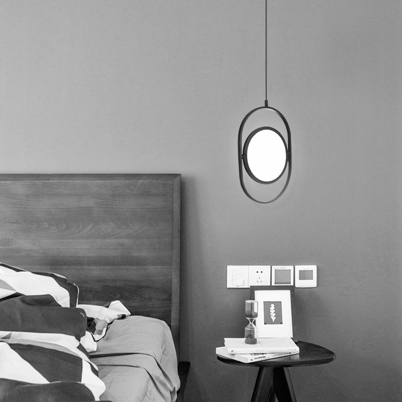 Simplicity Metal Led Black Pendant Light - Oval Suspension Ceiling Fixture: Horizontal/Vertical