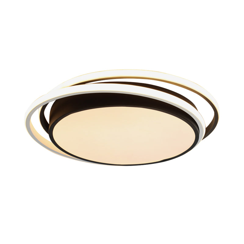 Modern Drum Flush Ceiling Light With Acrylic Diffuser - Integrated Led Black/White Ideal For Bedroom