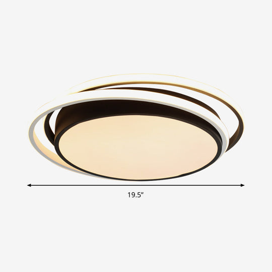 Modern Drum Flush Ceiling Light With Acrylic Diffuser - Integrated Led Black/White Ideal For