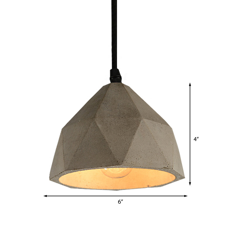 Vintage Cement Pendant Hanging Lamp: Bowl/Cylinder/Semi Circle Shape 1 Light Grey - Ideal For Dining