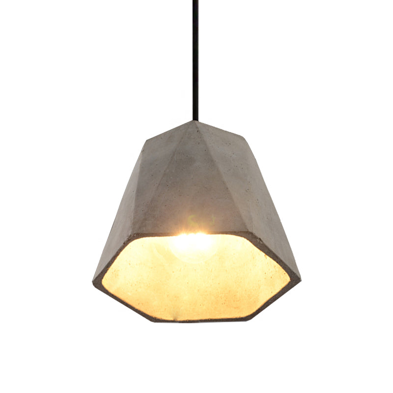 Vintage Cement Pendant Lamp - 1 Light Dining Room Hanging Fixture In Grey Bowl/Cylinder/Semi Circle