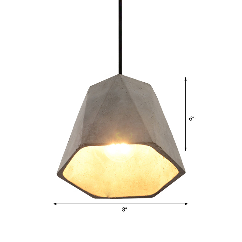 Vintage Cement Pendant Lamp - 1 Light Dining Room Hanging Fixture In Grey Bowl/Cylinder/Semi Circle
