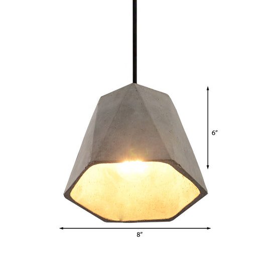 Vintage Cement Pendant Lamp - 1 Light Dining Room Hanging Fixture In Grey Bowl/Cylinder/Semi Circle