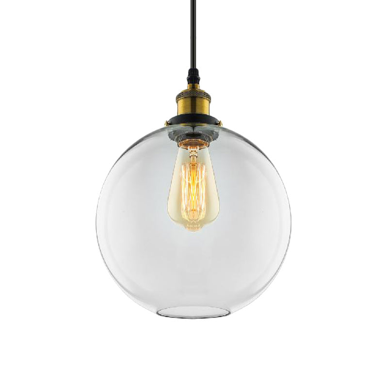 Industrial Globe Clear Glass Pendant Light With Antique Brass Finish - 1-Light Hanging Kit