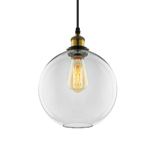 Industrial Globe Clear Glass Pendant Light With Antique Brass Finish - 1-Light Hanging Kit