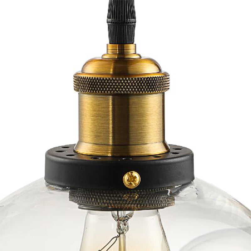 Industrial Globe Clear Glass Pendant Light With Antique Brass Finish - 1-Light Hanging Kit