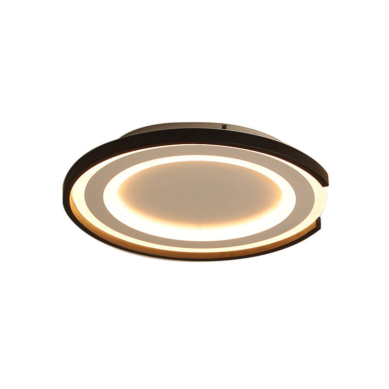 Simple Metal Led Flush Mount Light Fixture - Round Black/Black And White Bedroom Ceiling In