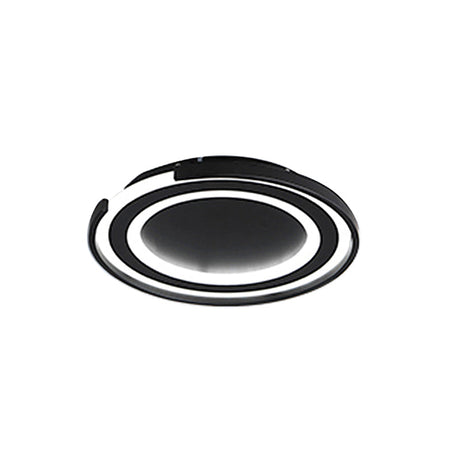 Simple Metal Led Flush Mount Light Fixture - Round Black/Black And White Bedroom Ceiling In