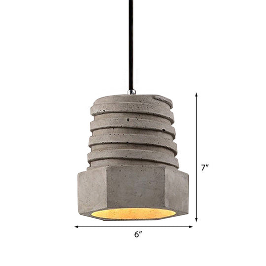 Screw Shape Pendant Light Fixture - Industrial Gray Cement Hanging Lamp For Restaurants 1