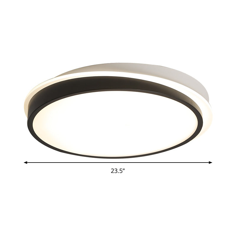 18’/23.5’ Dia Black Led Flush Mount Ceiling Light - Simple Metal Design With Acrylic Diffuser