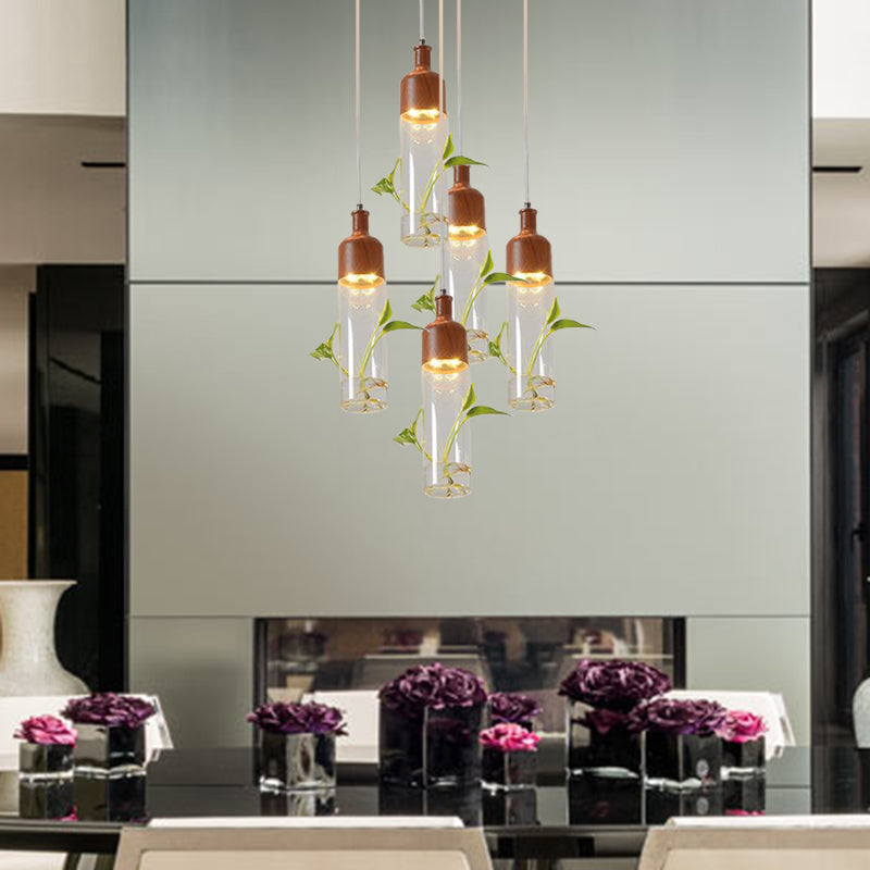 Antique Wine Bottle Cluster Pendant Ceiling Light - Metal Led With Multiple Bulbs Brown Finish