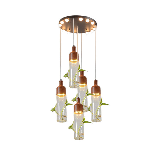 Antique Wine Bottle Cluster Pendant Ceiling Light - Metal Led With Multiple Bulbs Brown Finish