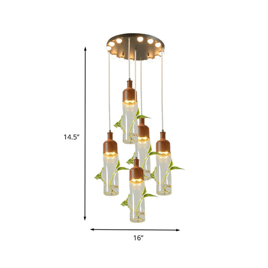 Antique Wine Bottle Cluster Pendant Ceiling Light - Metal Led With Multiple Bulbs Brown Finish