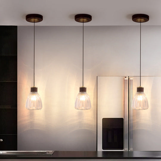 1-Light Brown Glass Pendant Ceiling Fixture For Dining Room With Clear Bell Shade