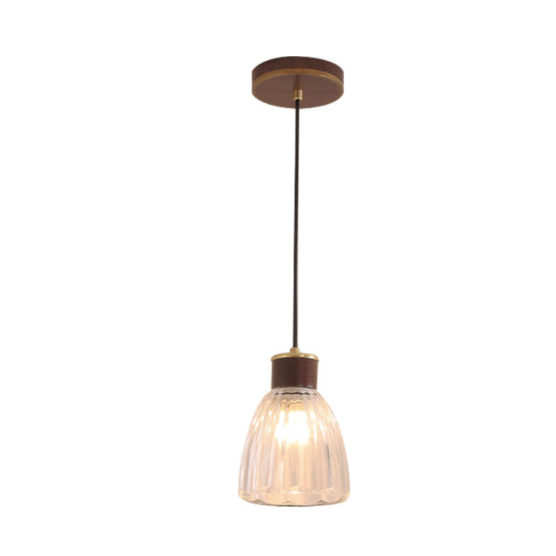1-Light Brown Glass Pendant Ceiling Fixture For Dining Room With Clear Bell Shade