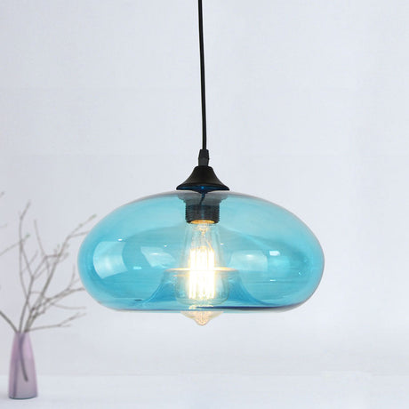 Modern Blue Glass Pendant Lighting - Sleek 1-Head Hanging Lamp For Living Room