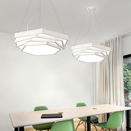 Contemporary Hexagonal Metal Pendant Light - Led Dining Room Hanging Lamp In Black/White With