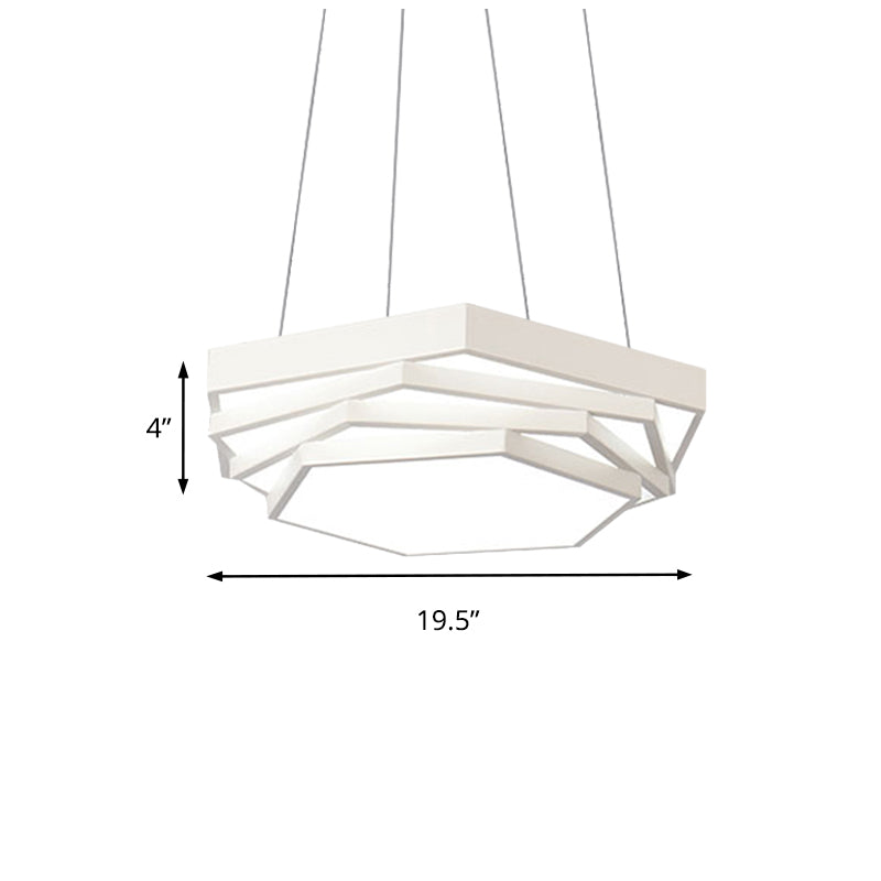 Hexagonal Metal Pendant Light - Contemporary Led Hanging Lamp For Dining Room. Available In Black Or