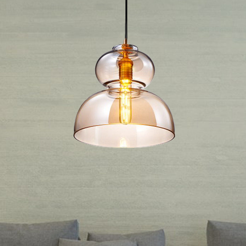Ceiling Pendant Light Fixture Contemporary Curved Blue/Cognac Glass 1 Bulb 10/11 Wide