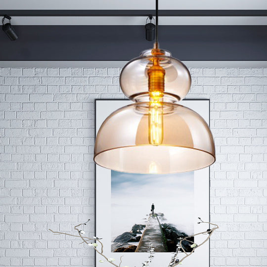 Ceiling Pendant Light Fixture Contemporary Curved Blue/Cognac Glass 1 Bulb 10/11 Wide Cognac / 10